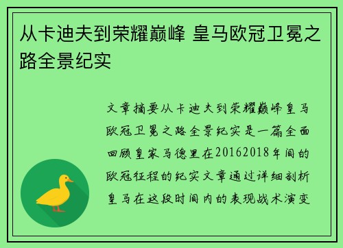 从卡迪夫到荣耀巅峰 皇马欧冠卫冕之路全景纪实